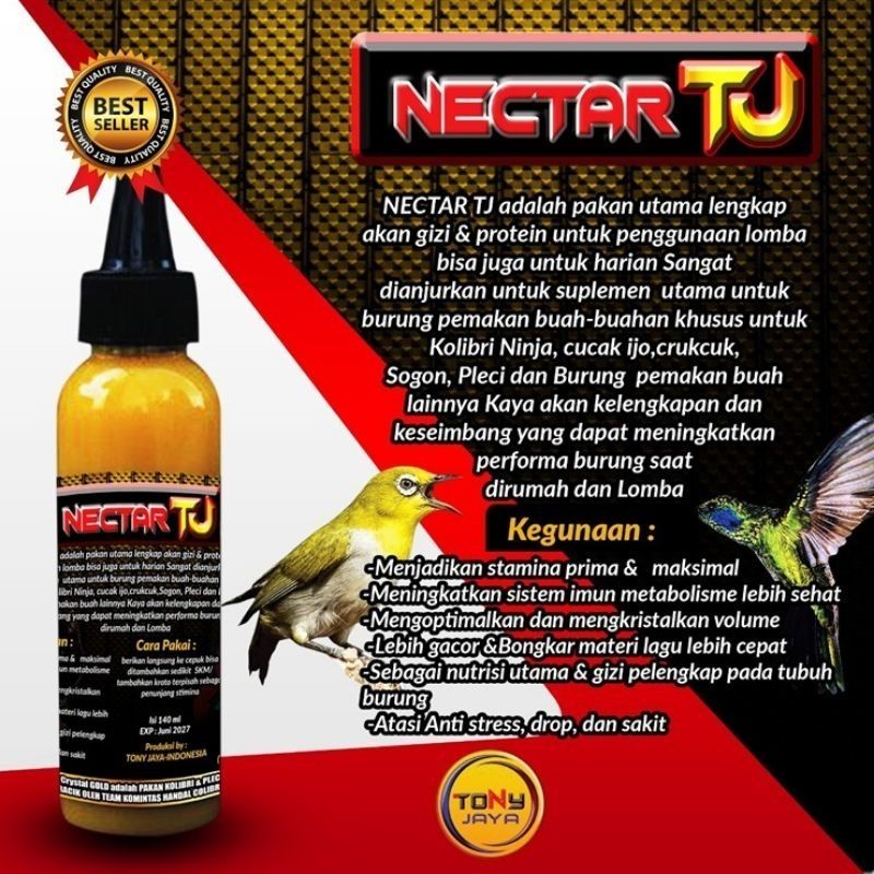1 BOTOL NEKTAR GOLD nektar tj makanan burung colibri minuman burung ciblek by bmw Lampam ID