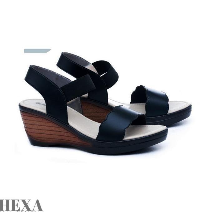 Sepatu Sandal Wedges Wanita / Sendal Pesta Strap Tali Hak 5Cm Hitam