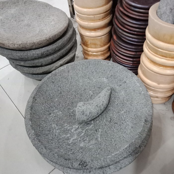 Dheao Cobek Batu Asli 40 Cm Plus Ulekan