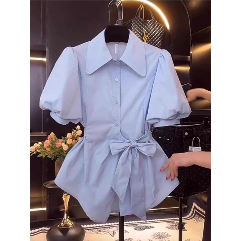 Kemeja Lengan Puff Atasan Wanita Lengan Pendek