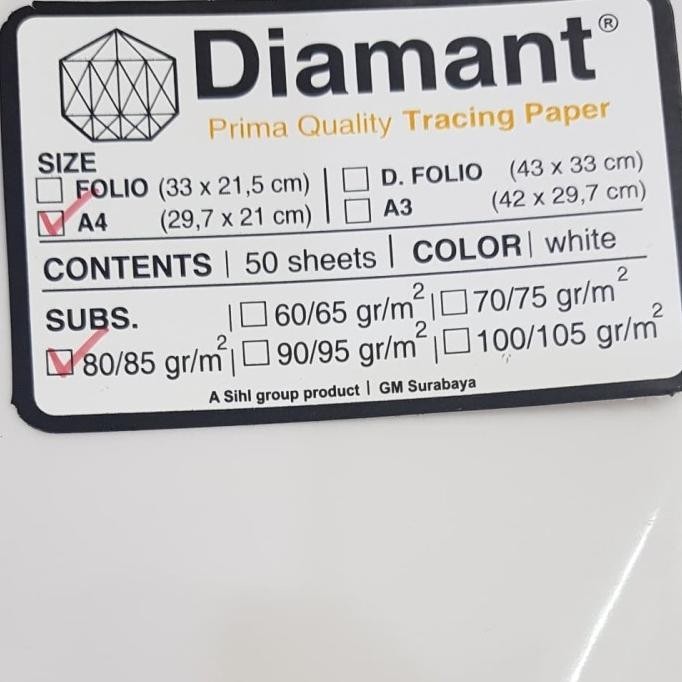 

Kertas Kalkir A4 Tracing Paper Diamant 80 Gr Isi 50 Lembar