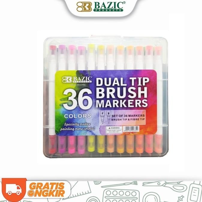

Bazic 36 Colors Dual Tip Brush Markers - Spidol Kuas 36 Warna
