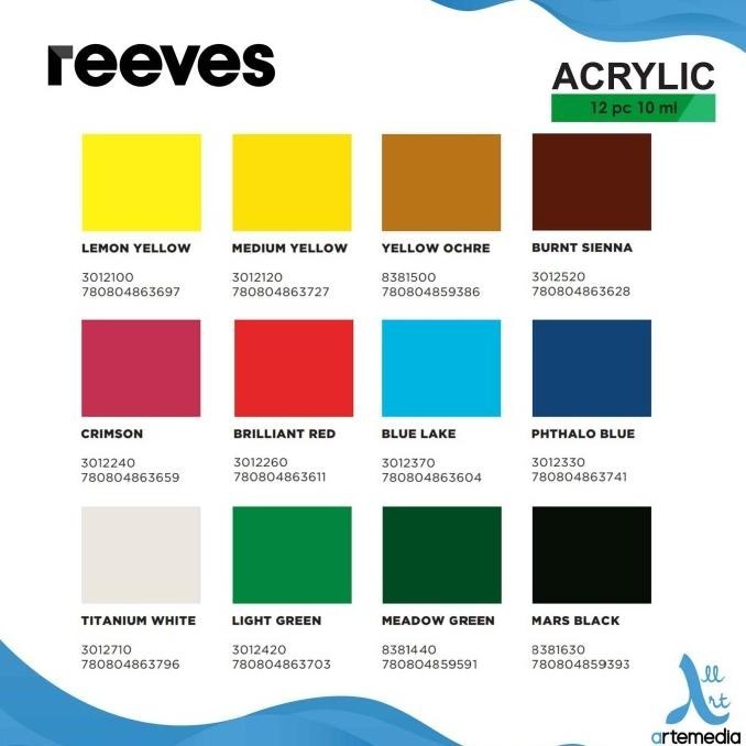 

Cat Akrilik Reeves Acrylic Tube 12x12ml Color Paint Set