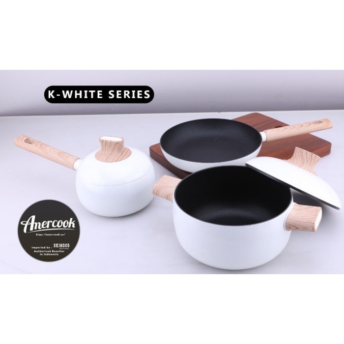Amercook Cooking Cast Alumunium Wajan Wok Pan White Series 28Cm
