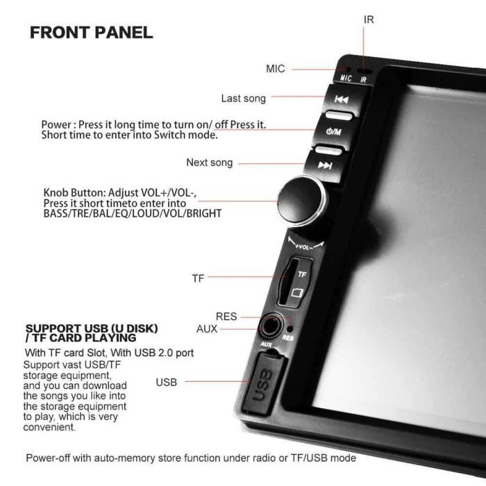 Head Unit 2 Din Car Mp5 Player 7 Inch Kamera Belakang - 7018B