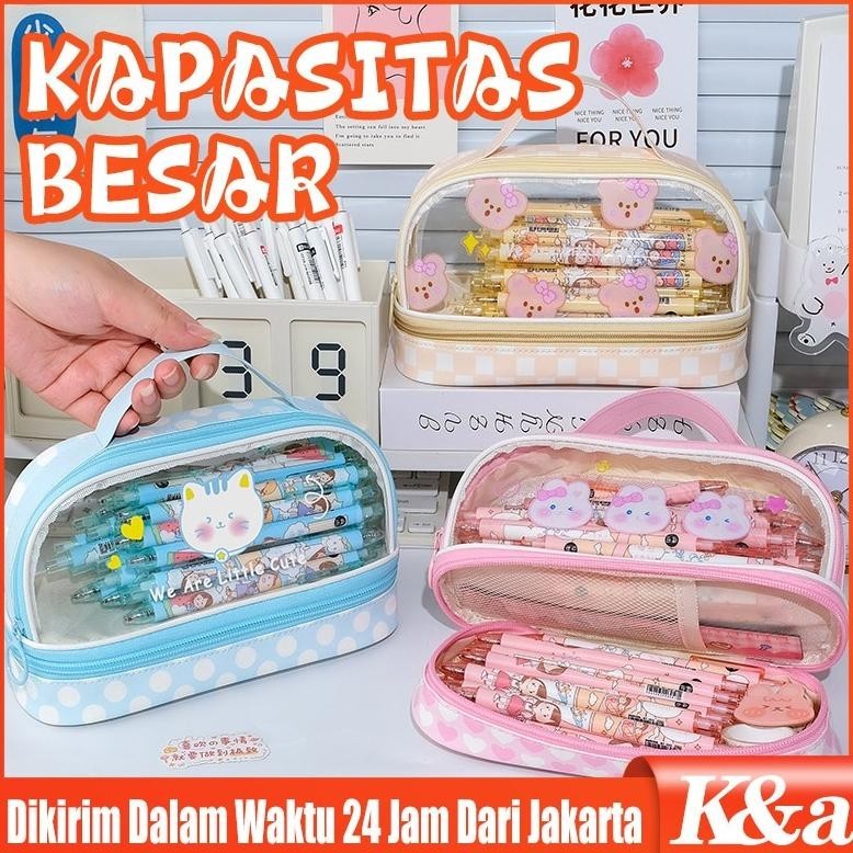 

Berkualitas Tempat Pensil Transparan Kotak Pensil Anak Tas Pensil Zipper Motif Lucu Alat Tulis Promo