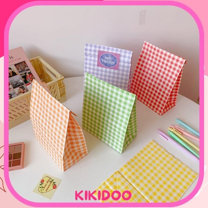 

Kikidoo Korean Paper Bag Snack Bag Decor Bag Macaron Plaid Paper Bag B Promo Puncak