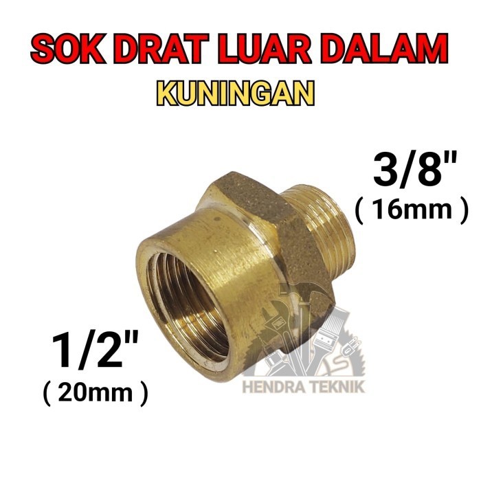 Sok Drat 1/2" X 3/8" Sock Drat Luar Dalam Over Sock Kuningan Nepel Sok Star