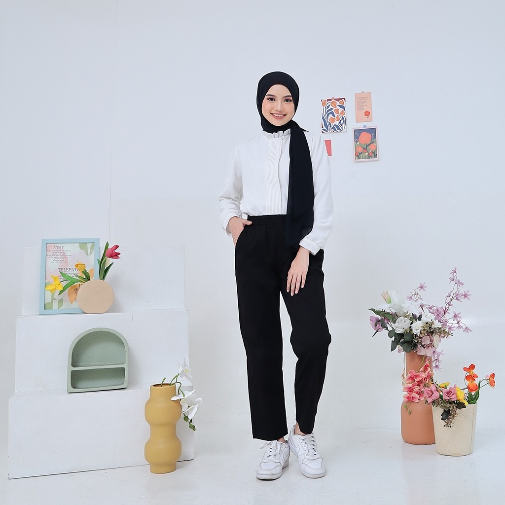 Celana Kulot Wanita Celana Kerja Wanita Kantor Formal Pinggang Karet Bahan Twill Stretch