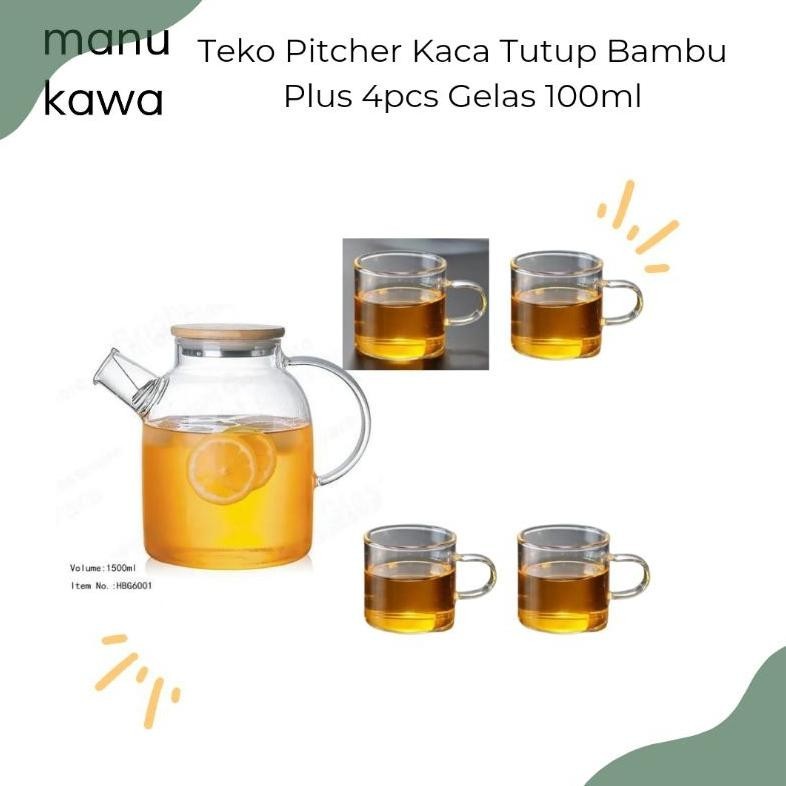 Uk-75 Teko Pitcher Kaca Aesthetic Teapot Teko Chinese Tea - Tahan Panas Tutup Bambu Minimalis BisaCo