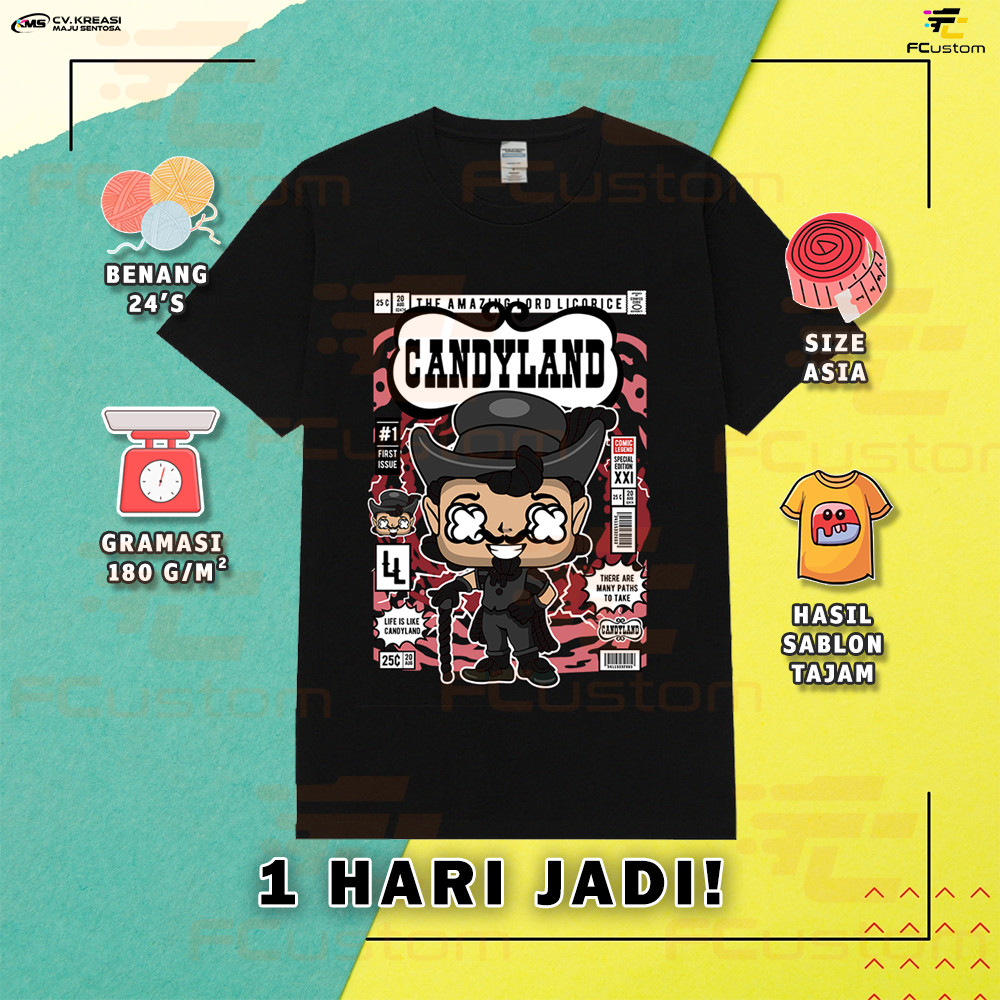 Kaos Kartun Candy Land Lord Licorice Pop Art Viral Cotton Combed 24s New State Apparel Unisex Tshirt