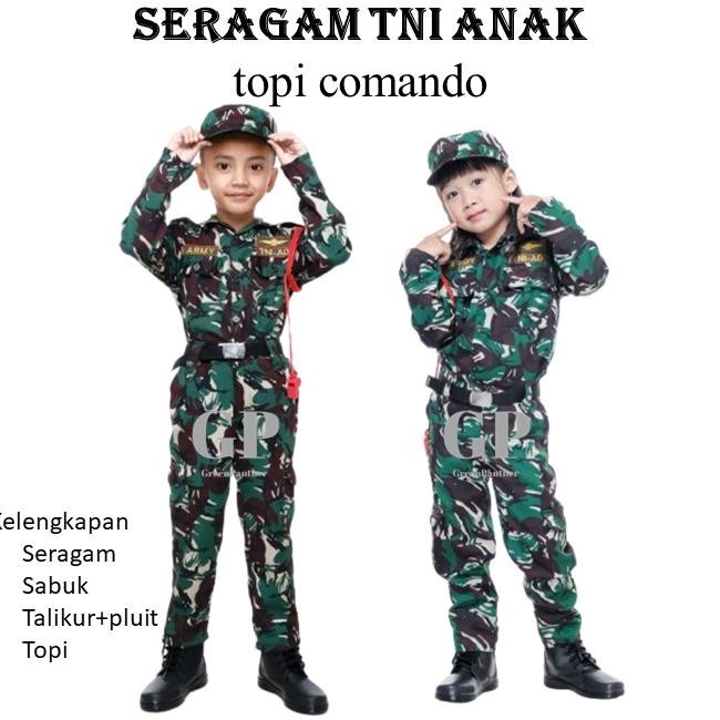 Baju Seragam Tni Anak / Kostum Seragam Tni Anak Komplit / Kostum Tni Anak / Baju Tentara Anak Laki L