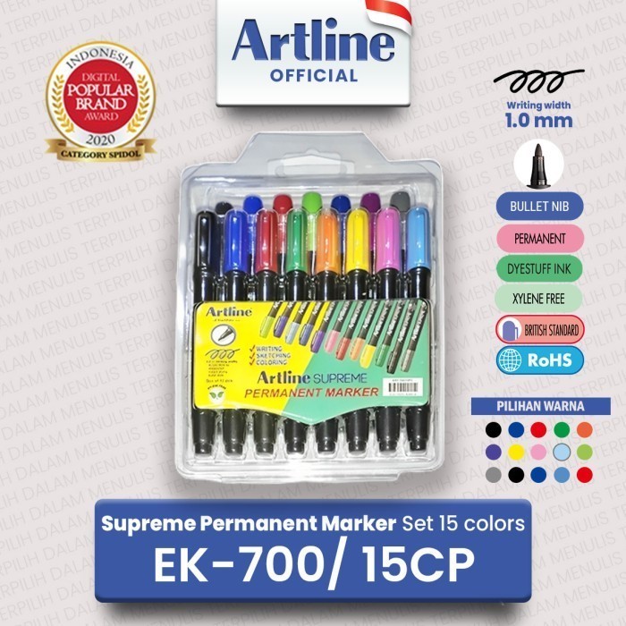 

Sarila Artline Spidol Supreme Permanent Marker Set 15 Colours Epf-700