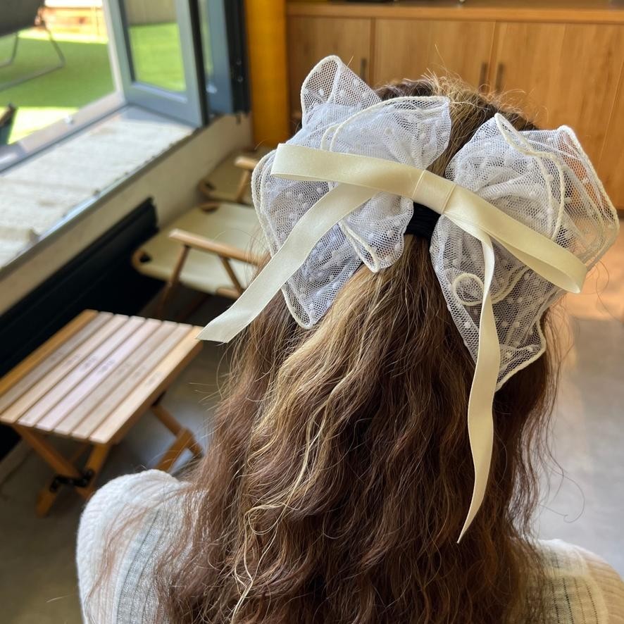 P-153 //Jepitan Pita Rambut Ribbon Putih Jaring Jumbo Korea/Jepitan Pita Rambut Korea/Pita Rambut Pe
