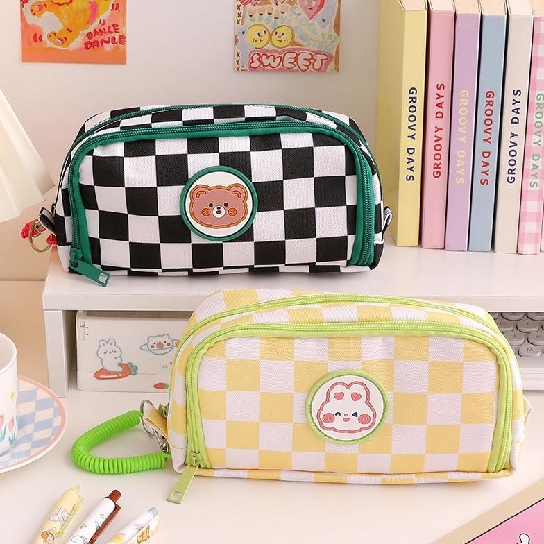 

Tokotab - Tempat Pensil Large Pouch Bag Pencase Minimalist Checkered Pencil Case Aesthetic Storage Stationery Bag Case.