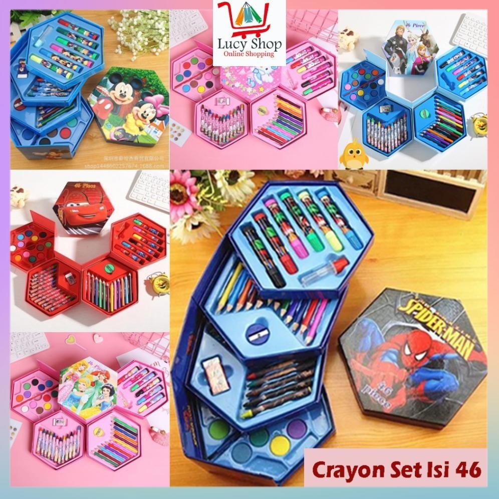 

Crayon Set Isi 46 Pensil Warna Spidol Cat Air Alat Lukis Mewarnai Kartun Anak