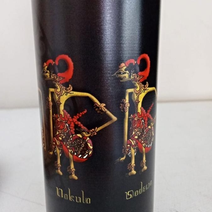 Souvenir Tumbler/Termos Wayang Pandawa Lima Hitam cantik 500ml