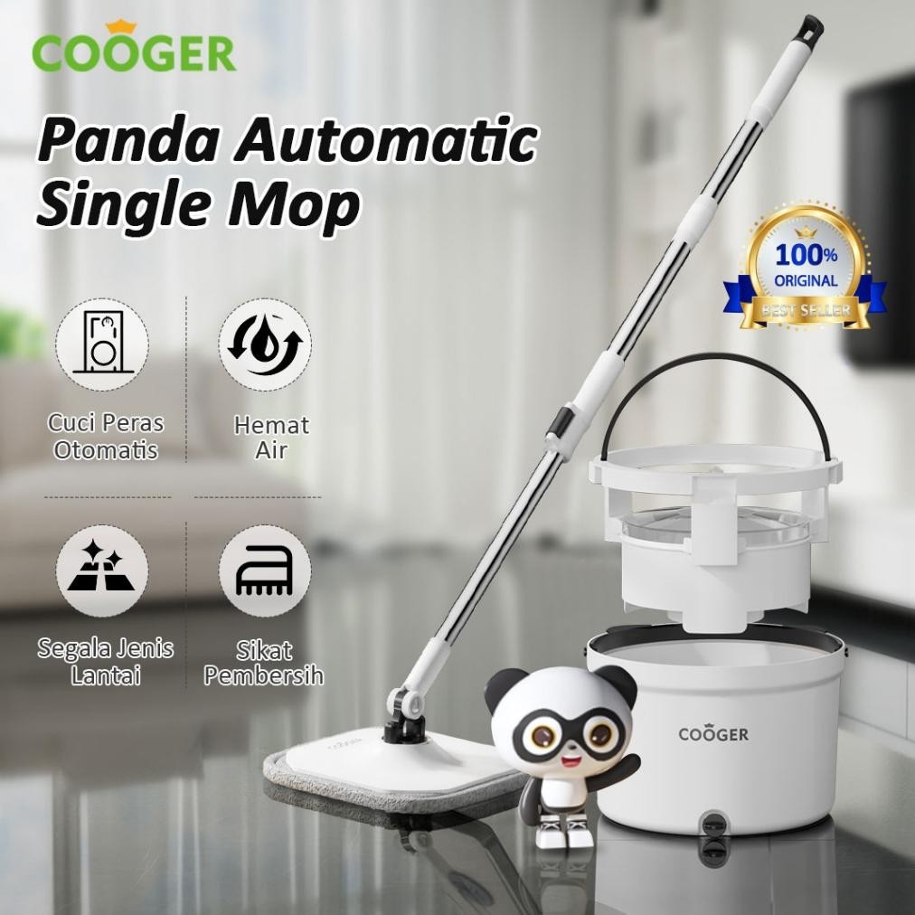 COOGER Alat Pel Single Spin Mop Panda Bucket Spin Mop Alat Pel Lantai 2IN1 Dalam Satu Ember Pel Puta