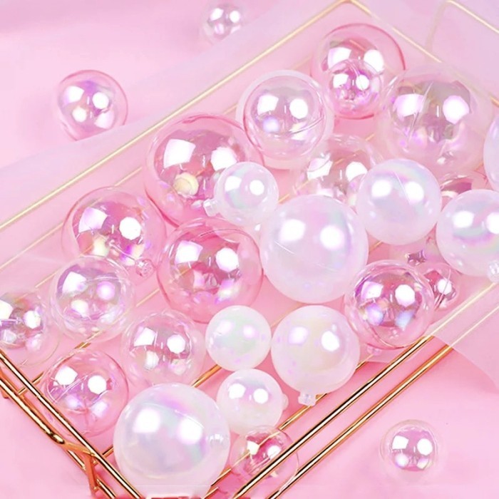 TOPPER KUE BOLA BALON BENING TRANSPARAN PINK PUTIH / CAKE TOPPER BALLS