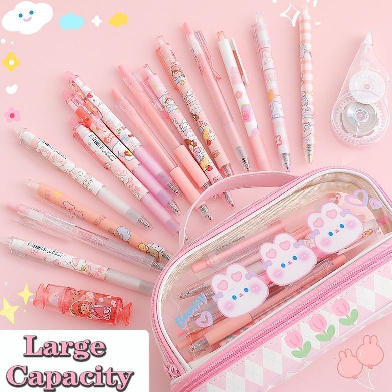 

Terbaru Kawaii Pencil Case Double Layer Large Capacity Pen Bag Cartoon Portable Pencil Box School Student Supplies Stationary Organizer Viral