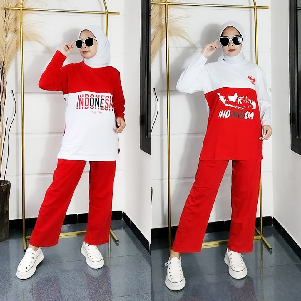 Setelan Merah Putih Wanita Dewasa Oneset Kemerdekaan One Set Agustusan Remaja Perempuan Cewek Jumbo 