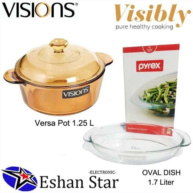 VISIONS Versa Pot Panci kaca 1.25L+Pyrex Oval dish 1.7L Premium