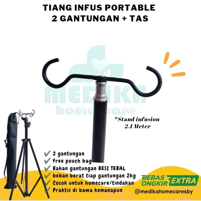 Tiang infus portable 2 gantungan + Tas pouch Free buble wrap