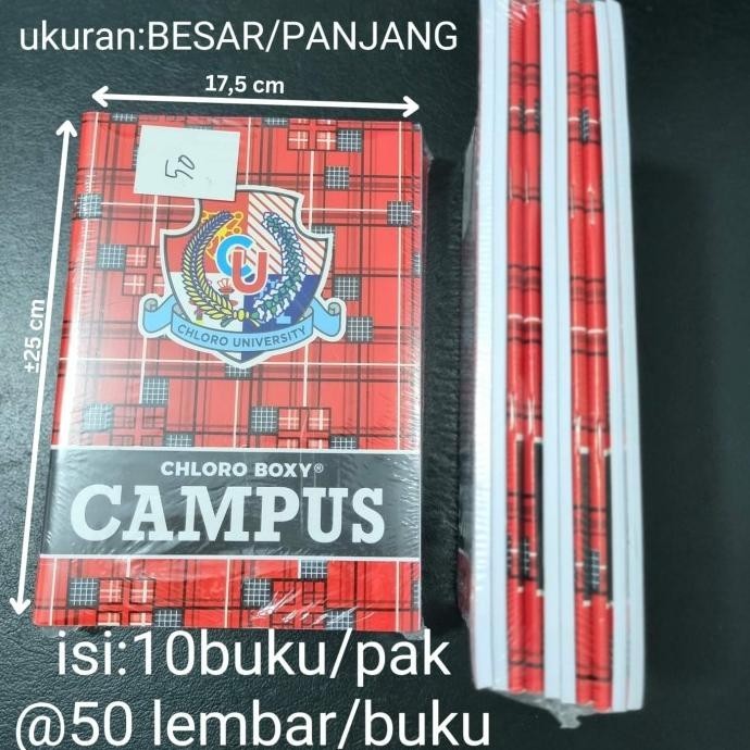 

Buku Tulis Chloro BOXY CAMPUS ukuran Panjang, 50 lembar,10buku/pak