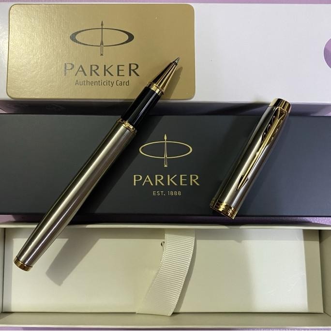 

Pulpen Parker Im New Original Roller Ball Brushed Metal Gold Trim