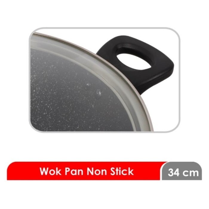Cosmos Marble Wok Pan 34 Cm Cw 34Mbc Wajan Cosmos Marble Tutup Kaca