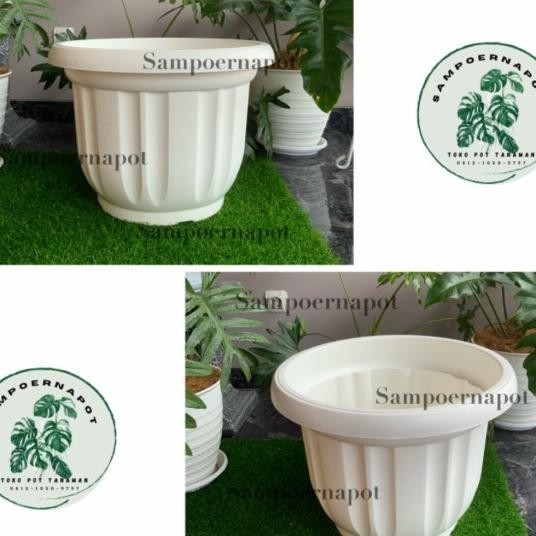 Pot Bunga Tanaman Plastik Putih 50Cm - Jumbo Putih