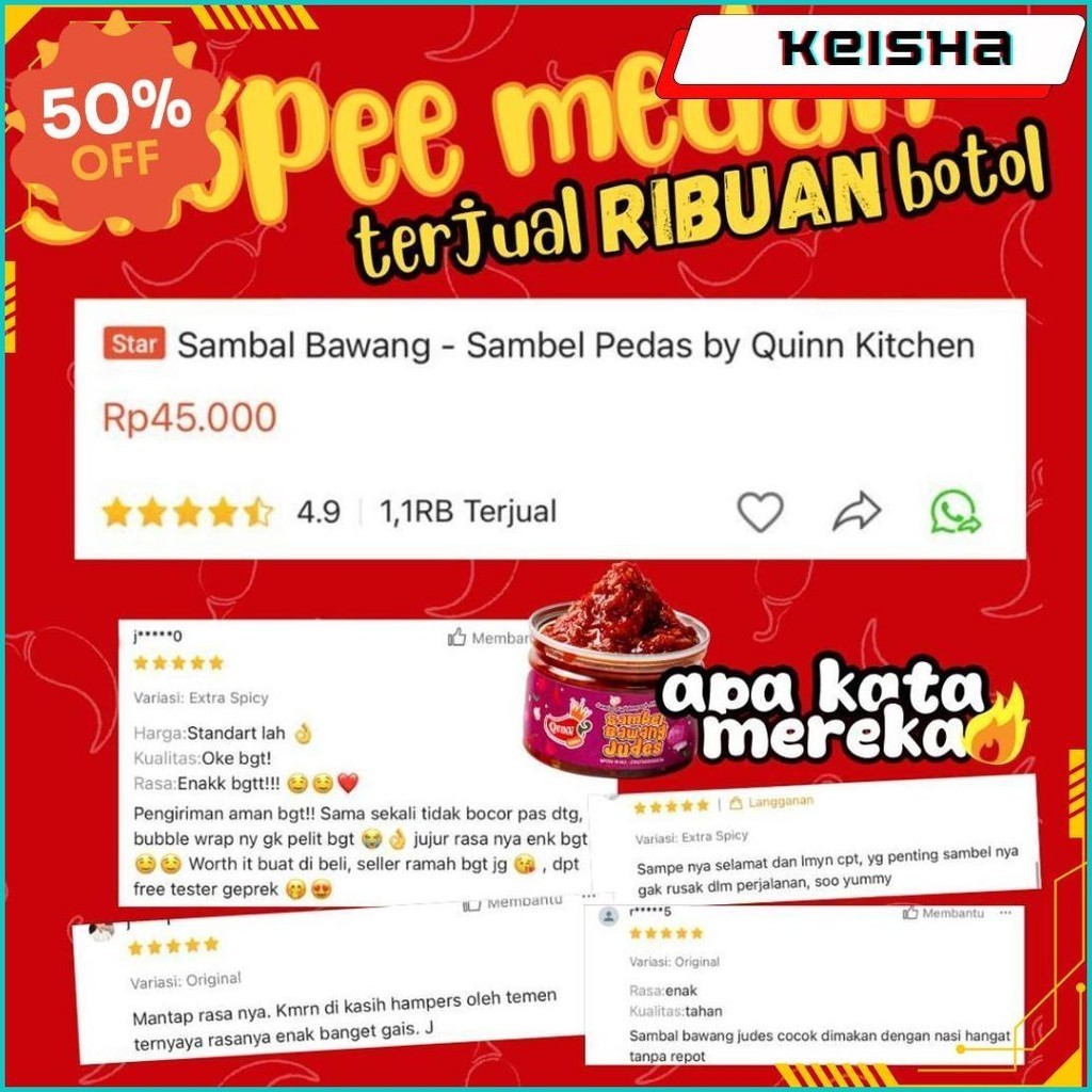 

Quinn Of Spicy Paket Icip Double Isi 2 (Dua Lebih Hemat) 150G - Sambal Pedas By Kitchen Medan Termurah Banget