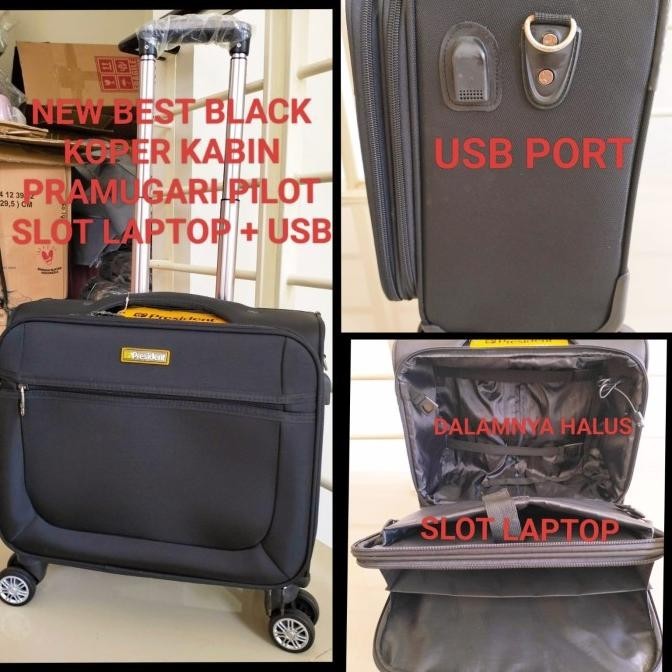 BEBAS ONGKIR - KOPER KABIN KAIN 14 INCHI POLO CLASSIC USB PORT MODEL PRAMUGARI ORI