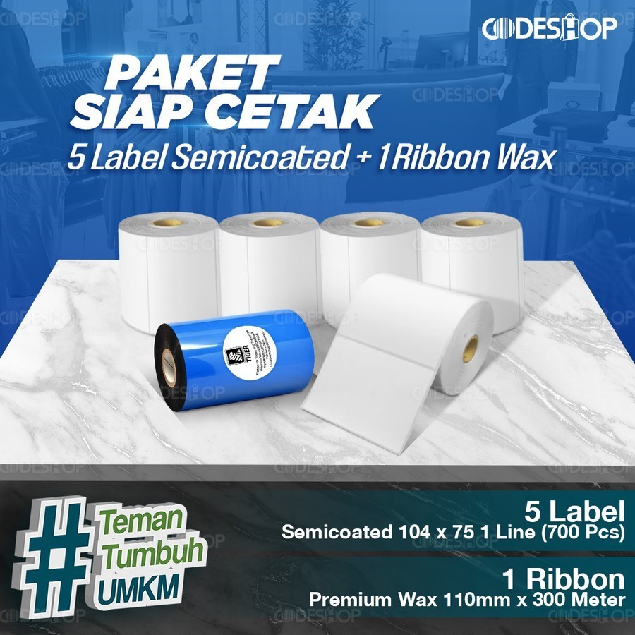 

Paket Sticker Label Siap Cetak | 5 Label Semicoated 104x75 & 1 Ribbon Premium Wax 110x300 M