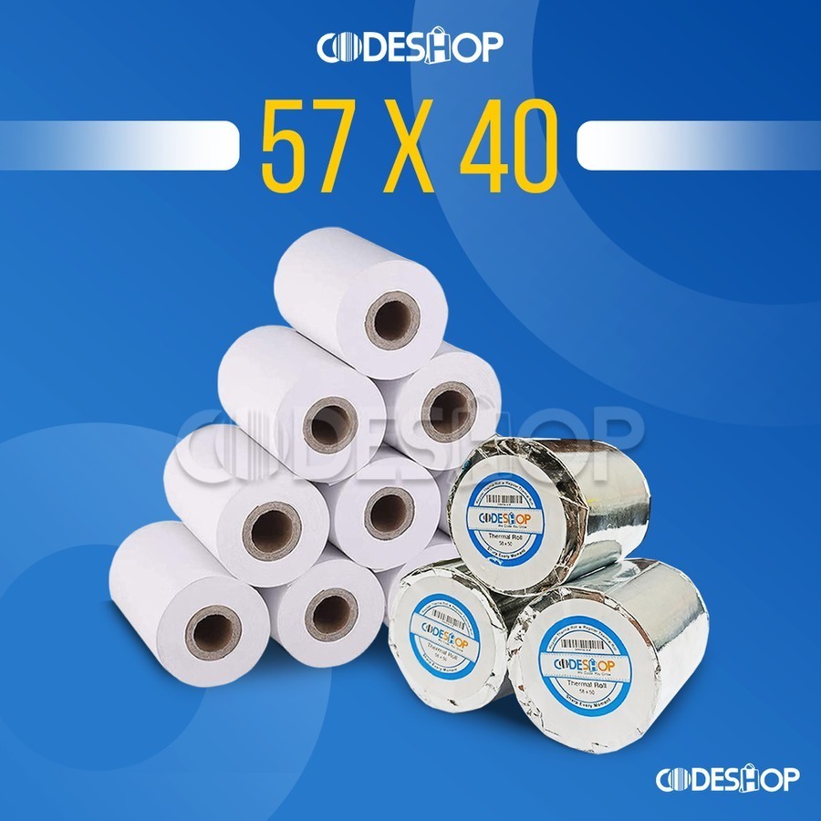 

Kertas Kasir Thermal CODESHOP 57x40 mm - Struk Printer Bluetooth 58mm