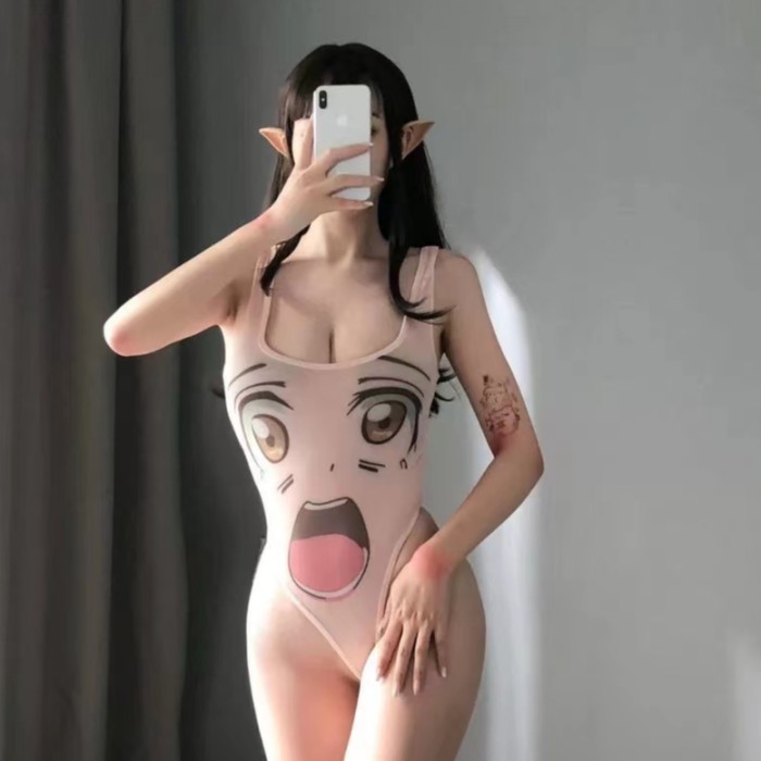 MURAH Lingerie seksi seragam hot bodysuit jumper motif kartun tipis