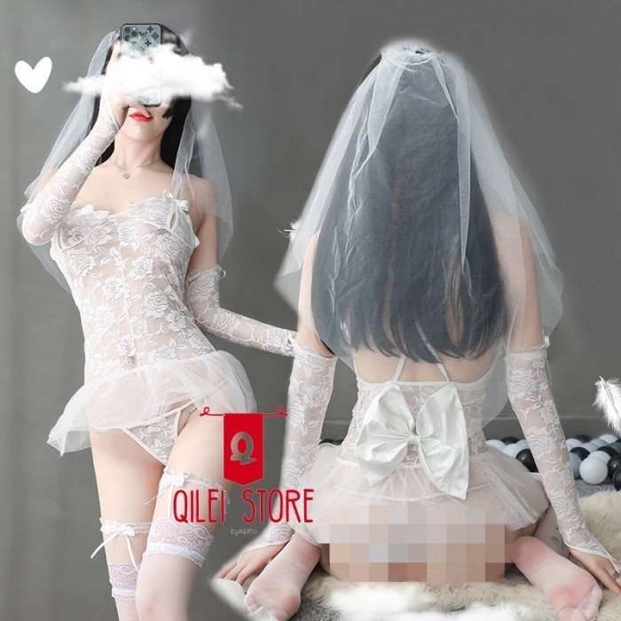 SALE Lingerie Sexy Hot Cosplay Bride Pengantin Wedding Dress Lace 3803