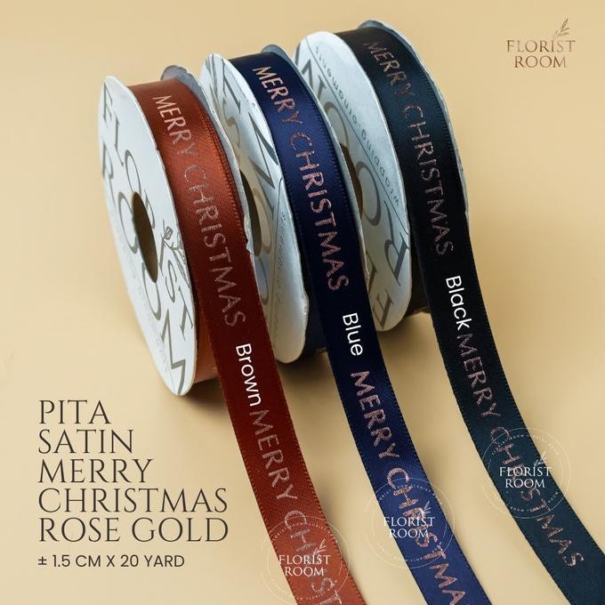 

Pita Satin Merry Christmas Rose Gold 1.5cm x 20yard