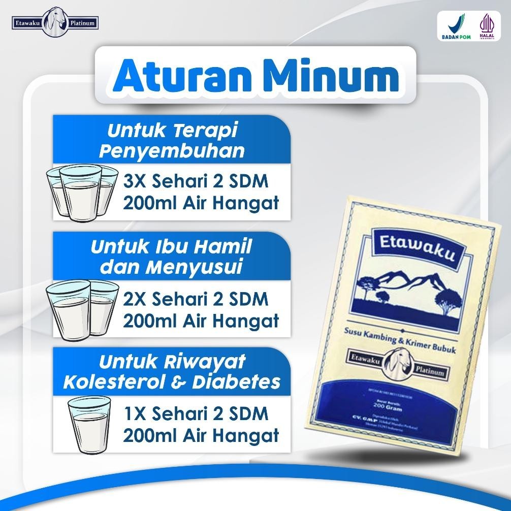 

Spesial Etawaku Platinum Susu Kambing Segar Etawa Bubuk Krimer Nabati Atasi Masalah Pernafasan Isi 200 Gram Garansi