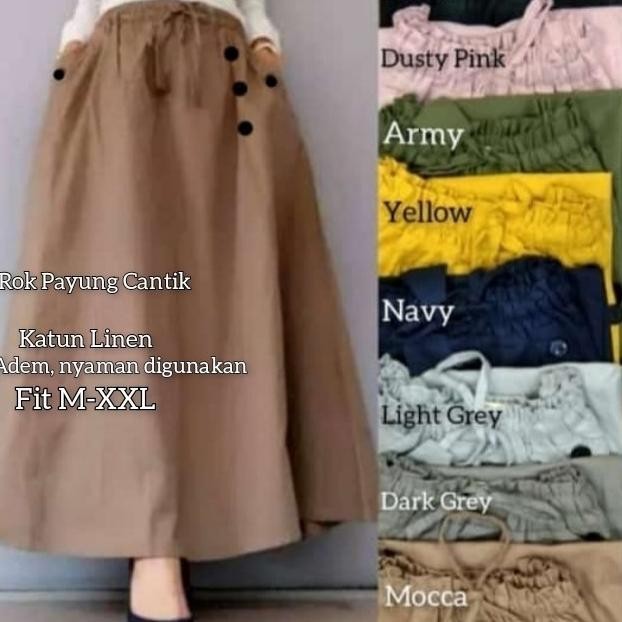 Rok Panjang Katun Linen Rami. Rok Lebar Dan . Rok Payung Muslim S001