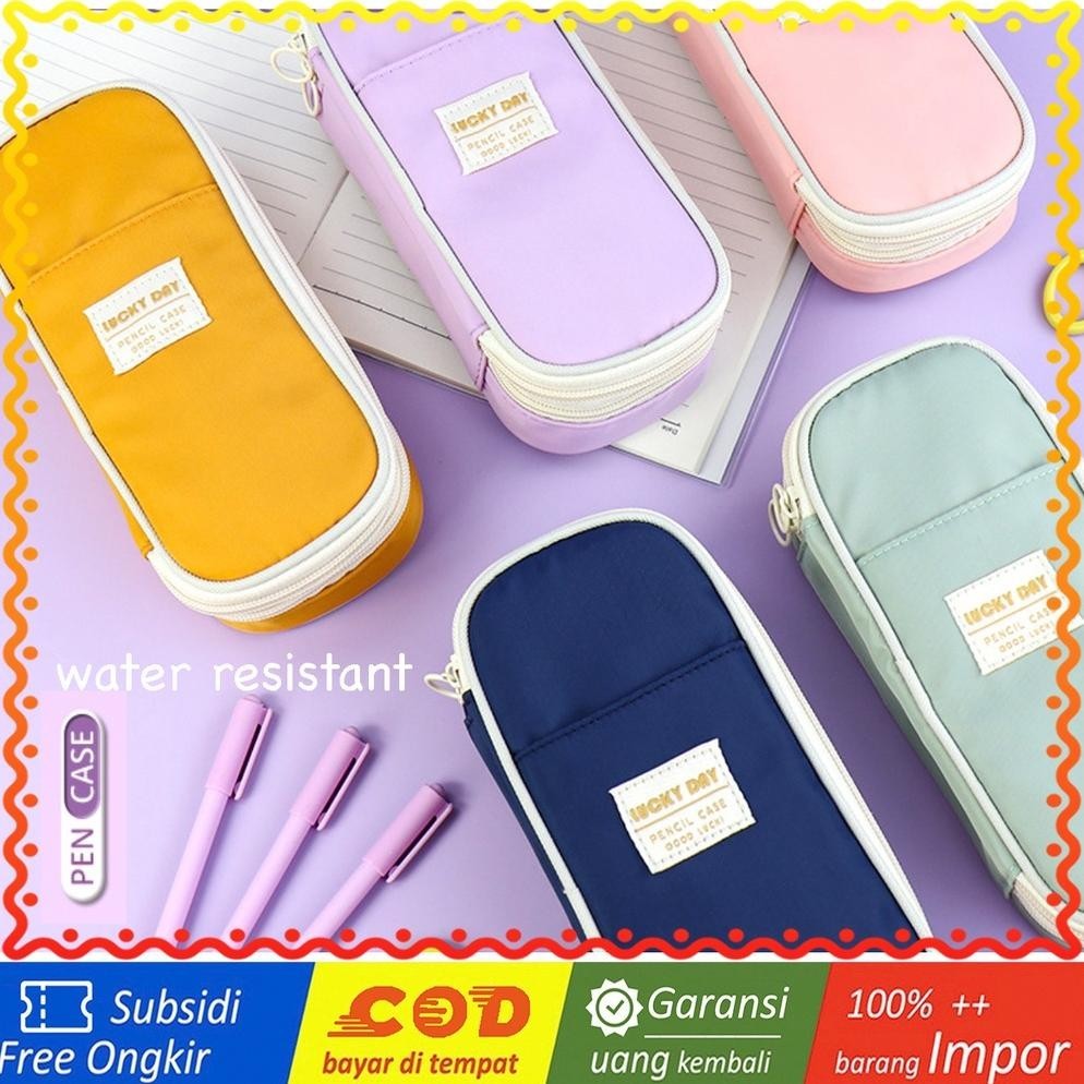 

gfd-12 TXS01 Pen Pencil Case Kotak Tempat Pensil LUCKY DAY Water Resistant Macaron Color KTM Murah