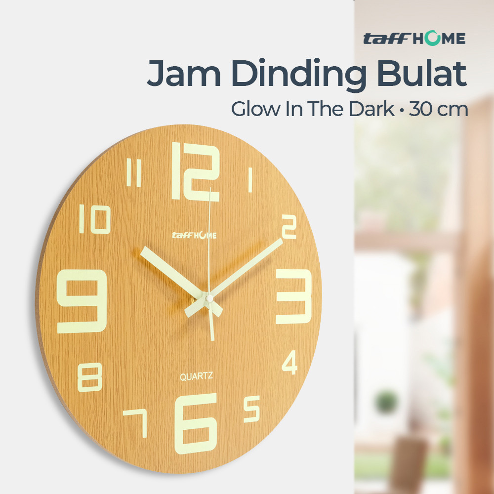 TaffHOME Jam Dinding Bulat Luminous Glow in The Dark 30cm - LM 30/ Jam Dinding Minimalis / Jam Dindi