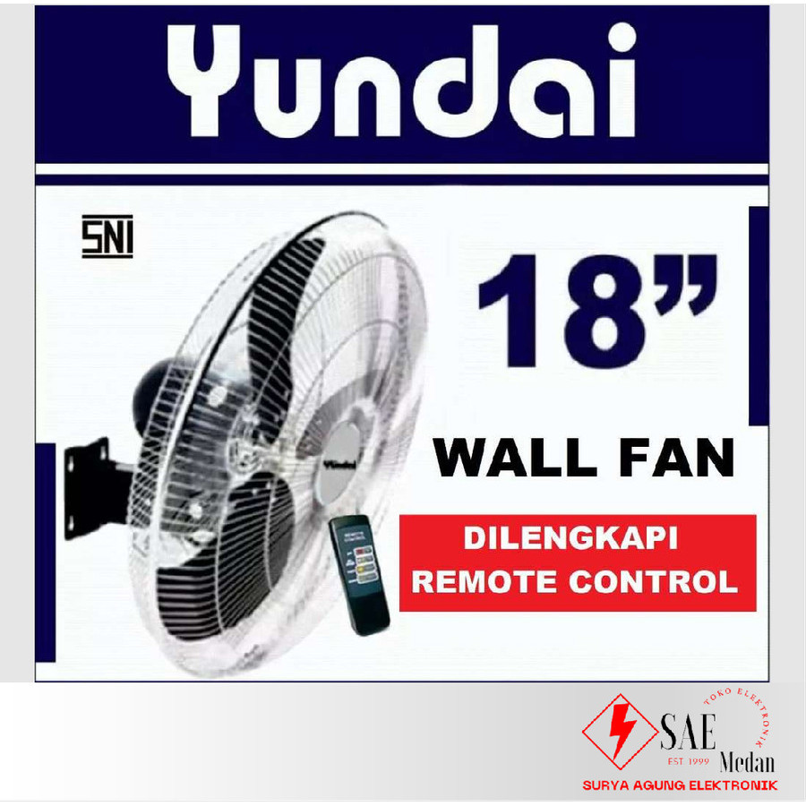 Kipas Angin Dinding YUNDAI 18 Inch  Besi Stainless Wall Fan + Remote