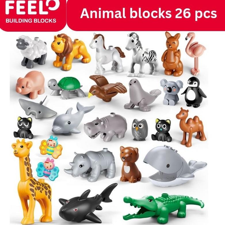 (DISKON) feelo animal blocks 26 pcs compatible duplo animal hewan bricks duplo