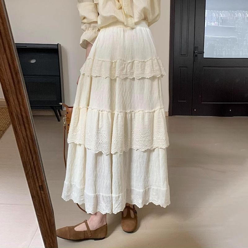 New Korean Style Elegant Pleated Crochet Cake Dress Women