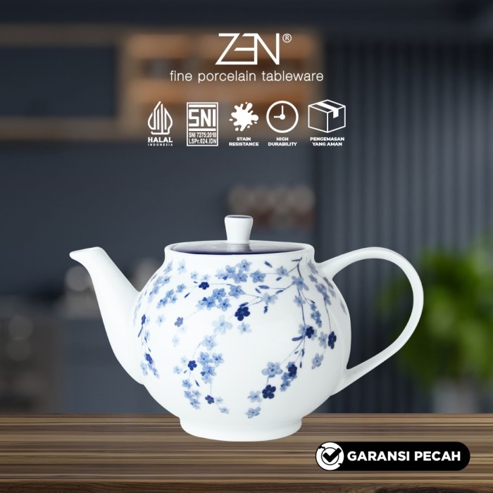 Zen Teapot Teko Teh Keramik Cherry Blue Series 1345 Ml