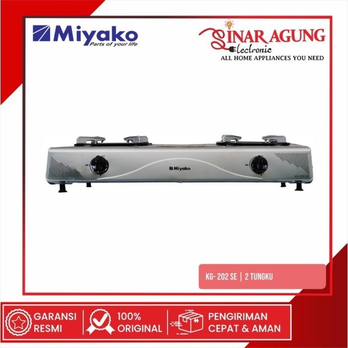 MIYAKO KOMPOR GAS LPG KG 202 SE KG202SE KG-202 SE 2 TUNGKU STAINLESS