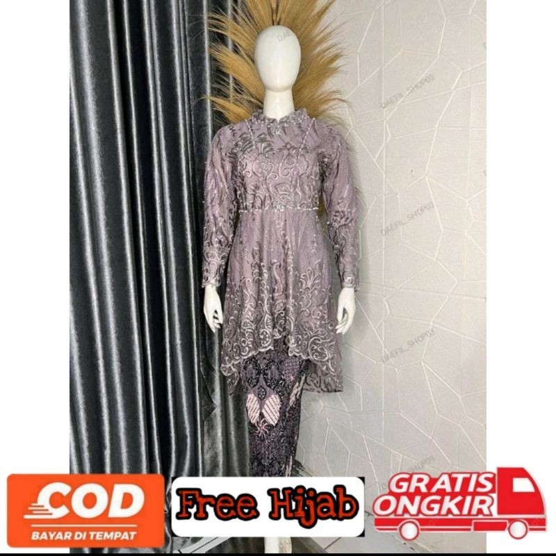 Set Kebaya Lesti Modern Wanita Pendek Seragaman Wisuda Kondangan Terbaru Free Hijab
