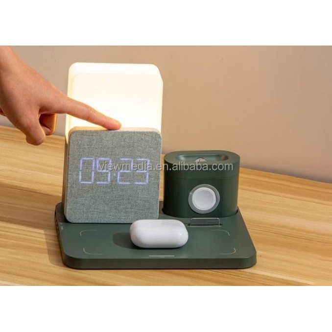 VIEWTEC W6 Qi Wireless Charger Phone Stand LED Lamp Alarm Clock