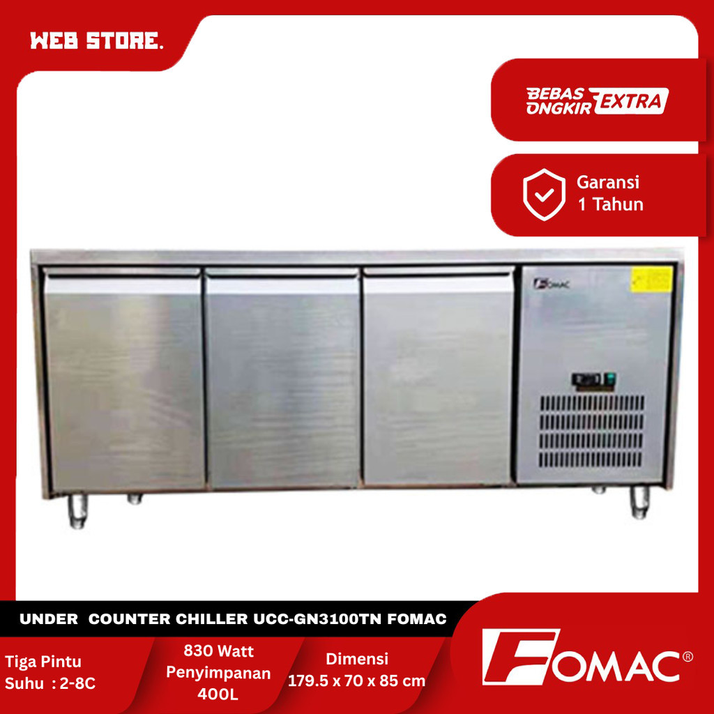 Mesin Pendingin Meja Kulkas Pendingin Makanan 3 Pintu Under Counter Chiller FOMAC UCC-GN3100TN